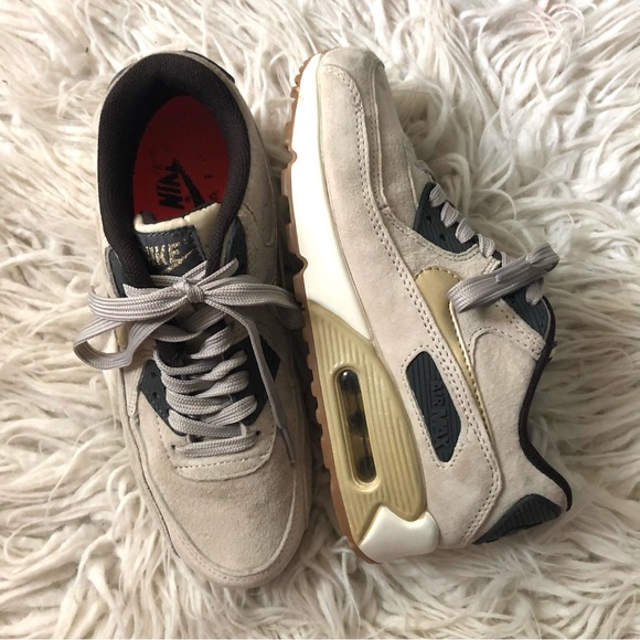 Nike Shoes - Nike Air Max Tan Suede & Gold Sneakers 7